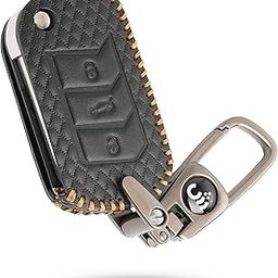 SHOPOFLUX Leather Key Cover Compatible with Mahindra Scorpio N | 3XO | XUV 300 | Marazzo | XUV 700 | XUV 400 ev | Bolero | Thar 3 Button Flip Key (Black)-picture-28