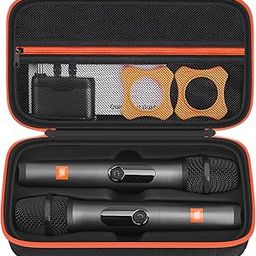 HESPLUS Microphone Case Compatible with JBL Wireless Two Microphone System, Portable Handheld Dual Mic Travel Bag Organizer Storage Box for Receiver, AA Batteries and Charger, Black(Case Only)-17