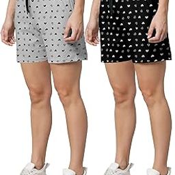 Relax Fit Shorts with Floral Prints, Breathable Cotton Fabric with Drawstring Waistband Closure, for Women,Pack of 2-image-22