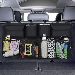 URAQT Car Trunk Organizer, Mesh Car Trunk Bags with 8 Pockets, Adjustable Strap and 3 Fixing Tape, Suitable for SUV, MVP-22