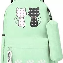 Cute Cat Print Backpack for Girls | Lightweight School Bag with Paw Design | Stylish Casual Travel Backpack with Side Pouch for Women & Teens-image-24