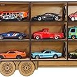 Wooden Diecast Car Display Shelf – Semi Truck Wall Mount Organizer with 12 Compartments – Toy Vehicle Storage Rack for Mini Cars & Collectibles – MDF Wall Shelf for Kids & Enthusiasts (Natural Wood)-image-10