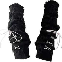 ™ Arm Warmers Thumb Hole Gloves Winter Knitted Mittens Fashion for Women Girls black with pink ribbon | Gloves & Mittens | Womens Accessories-image-55