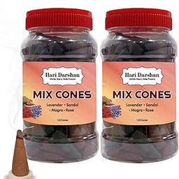 Hari Darshan Natural Dhoop Cones Mix - 240 Cones | Lavender Rose Sandal Mogra | Pure Long-Lasting Dhoop Cones for Pooja Meditation Home Fragrance | Pack of 2 Jars 120 Cones Each for a Divine Aroma-31