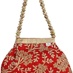 Heart Home Attractive Embroidery Polyester Hand Purse & Artificial Pearls Handle With 3 Magnetic Lock for Woman,Girls (Red)-picture-15