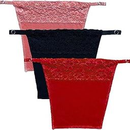 Women's Cotton Clip On Mock Lace Relaxed Fit Camisole Cami Secret Cleavage Cover Up Neck (Set Of 3,Free Size-Combo) (Baby Pink-Navy Blue-Red), Assorted-image-61