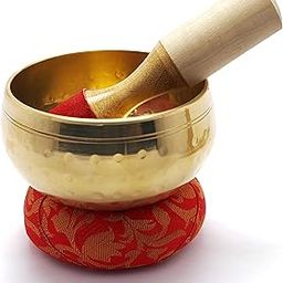 Meditation Yantra Singing Bowl With Hammered or Dot Design, 4 inch, Golden, Dual Side Striker-image-47