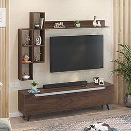 BLUEWUD Wood Blesky Miltra TV Entertainment Unit Set Top Box Stand TV Cabinet with TV Unit & Wall Shelves for Books & Décor Display Unit Bookshelf Wall Shelf TV Combo, Ideal for 55 (Brown Maple)-29