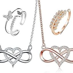 Heart Infinity Pendant For Women Girls AD Chain Necklace For Women Butterfly Silver Plated Adjustable Ring Gift for Sister-8