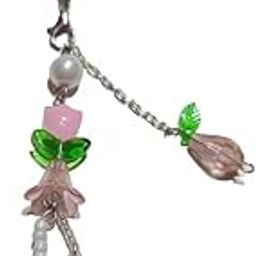 Decorative Phone Charm, Pink Tulip Flower Design with Pearl Beads, Metal Chain Lanyard for Bags and Mobile Phones-picture-18