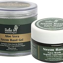 Rustic Art Neem Basil Face Wash Concentrate (50g) + Neem Basil Aloe Vera Gel (100g) Combo for Acne Prone Skin | Oil free gel moisturizer with Vit E | Deep cleansing & hydrating combo |-10