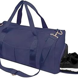 Travel Duffle Bag, Foldable Travel Bag for Women, Gym Shoulder Handbag Carry Weekender Overnight Luggage Bag with Shoe and Wet Clothes Compartments (Navy Blue)-image-22