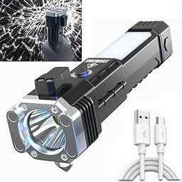Onlinenest® Portable Torch LED Flashlight Long Beam Range Power Bank, Hammer Strong Magnets, Window Glass and Seat Belt Cutter-picture-13