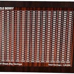 BARETH BROTHERS Puzzle Berry Wooden Money Savings Chart Box, Small Steps Big Savings Design, Total 1,20,000 Savings Tracker, Brown-28