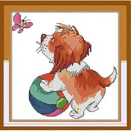LOOM TREE A Dog Playing Ball Stamped Cross Stitch Kit DIY Needlework 11CT 27x27cm Needlecrafts & Yarn | Embroidery & Cross Stitch | Hand Embroidery Kits | Cross Stitch Kits-image-93