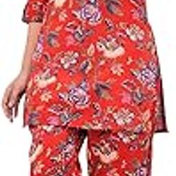 Antimaja Cotton Printed Co-Ord Set | Womens Casual Wear Pant Top Set | Collared Designer Kurta Set | Button-Up Shirt & Matching Pants | Office, Travel & Vacation Wear (Red)-picture-18