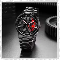 on time octus 360° Spinning Rotating Car Wheels Gyro Men's Sport Watch| Black Coated Stainless Steel Chain Analog Luxury Watches for Boy's and Men-picture-12