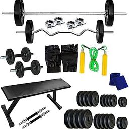 BODY MAXX PVC 30 Kg Flat Bench Home Gym Combo, Black-picture-30