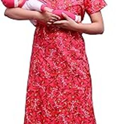 ankona Feeding Nighty in Pure Cotton with 3 zips First Zip on Neck for Comfortable Wearing & Other 2 zips on Front for Feeding Purpose Maternity Nighty, Baby Feeder Zipper Nighty (Tomato Peach Color)-picture-33