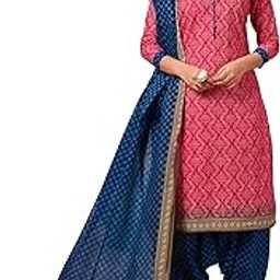 Women's Cotton Printed Straight Stitched Patiyala Salwar Suit (SUIT_SP-4842_Pink & Blue)-picture-22