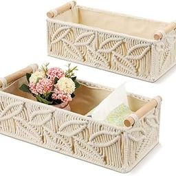 Moon DAZZLE Macrame Storage Baskets Set of 2, Decorative Woven Organiser with Wooden Handles, White Cotton Rope Bathroom Vanity Tray (Luxury 02)-10