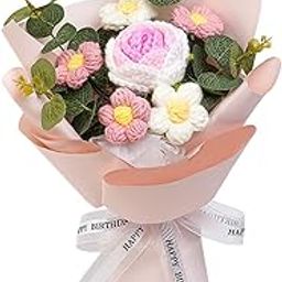 MERISHOPP Knitted Flower Bouquet Ornament Knitting Flower for Birthday Wife Girlfriend Pink| Artificial Flower Bouquet | Floral Décor for Home-17