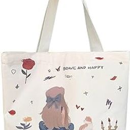 Women Reusable Shopping/Grocery Classic Tote Bag With Pocket Shoulder Canvas Handbag Travel Bag Multi-Purpose-image-64