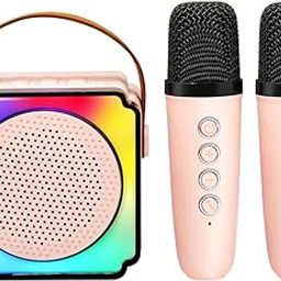 Karaoke Machine for Kids Adults, Mini Portable Bluetooth Karaoke Speaker with 2 Wireless Microphone and Lights-image-25