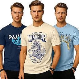 Pure Cotton Regular Fit AestheticGraphic Printed Round Neck Half Sleeve T-Shirt Pack for Men (Combo of 3) (Green,Red,Swanwhite,Black,Navy Blue,White,Brown,Royal Blue)-image-61