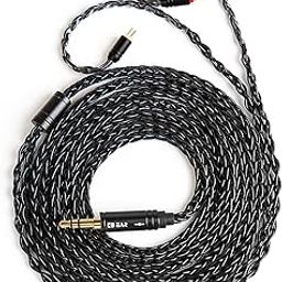 keephifi KBEAR ST12 Plus 2Meters Black IEM Cable 3.5MM 2PIN Type, 8-Strand 4N OFC Silver-Plated Upgraded Cable for KZ AS10 ZST ES4 ES3 BA10, CCZ CRA C10, TRN V80 V20-26