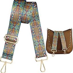 Lyrovo Adjustable Purse Strap Replacement for Women, 1.5" Wide Crossbody Shoulder Strap Boho Handbag Strap (Aztec-Red Blue)-image-11