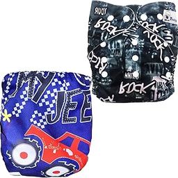 Babymoon (Set of 2) Reusable Cloth Diaper, Premium Adjustable Size Waterproof Washable Pocket Cloth Diaper Nappie (SUV & Rockstar)-image-1