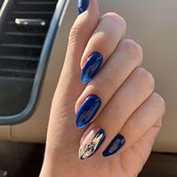 FWS Artificial fake Press On Nails Art Set (Set Of 20) Reusable Nails Extension,BridalNails,Stick-On Nails,Manicure Art Set, AcrylicNails,False Nails,DesignerNails | Nail Glue, Nail file, cuticle pusher, cleaning wipe | Glossy Navy Blue Shape Almond-image-32