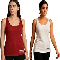 Women's Athletic Tank Top, Cotton Camisole, Pack of 2 (in, Alpha, Free Size, Regular, Maroon-White)-image-91