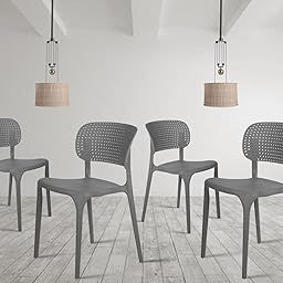ROSE® Eva Cafe Elegant Grey Plastic Cafe Chairs | Dining Chairs with Backrest | Comfortable Restaurant & Outdoor Seating | Stacking Chairs (Grey (Set of 4))-image-50