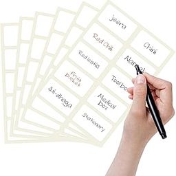 GLUN® 200 Pcs Waterproof Pearl White Vinyl Stickers(No Residue) with Black Marker for Mason Jars Glass Bottles, Decals Craft, Kitchen Jar Labels Bottle Stickers 25x50mm-30