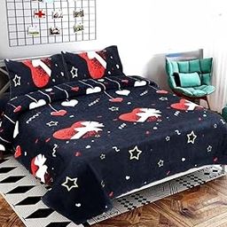 JYOTEX Christmas Bedding Set with Stars and Hearts Pattern, Navy Blue and Red, Double Size,230x250cm-image-1