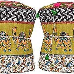 jagdmba handicrafts Rajasthani Style Multicolor Camel Design Pouf Mudda Cover Size 17X16x17 in-0