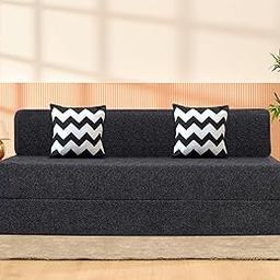 uberlyfe 3 Seater Sofa Cum Bed | Jute Fabric Washable Cover | 2 Cushions Zigzag Pattern | Dark Grey | 5' X 6' Feet-image-27