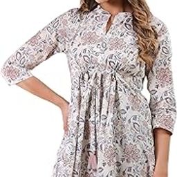 Women's Off White Pure Cotton Floral Printed A-line Tunic-image-99