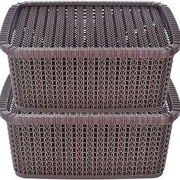 Homestic Multipurposes Large M 20 Plastic Basket, Organizer For Kitchen, Countertops, Cabinets, Bathroom With Lids- Pack of 2 (Brown) -46KM064-image-86