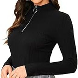 Women's Half Zip Mock Neck Long Sleeve Slim Fit Casual Tee Top, 23" inches (Thar-01-P)-image-45