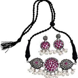 Latest Stylish Traditional Oxidised Silver Necklace Jewellery Set for Women (13199s)-image-25