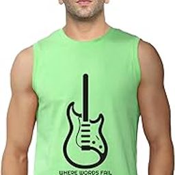 Men's Sleeveless Pure Cotton T-Shirt with Guitar Print - 12 Color Options | Summer Gym & Casual Wear-image-93