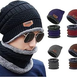 Woolen Hat & Cap | 1 Set Soft Cap and Neck Warmer Scarf Warm Snow and Air Proof for Men & Women | Velvet Neck Scarf Free Size for Daily Use (Multi-Color)-9