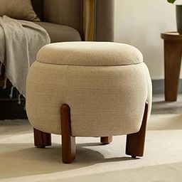 Round Storage Ottoman with Wooden Legs,Upholstered Footstool, Living Room Furniture.-image-12