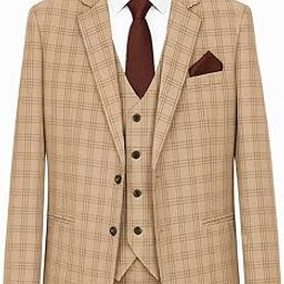 Men's 2-Piece Checkered Suit, Terry Rayon, Notch Lapel, Ivory/Light Khaki-image-36
