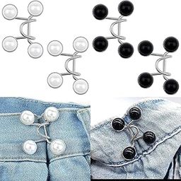 Buttons for Jeans, 4 Sets Adjustable Waist Buckle Extender for Jeans Waist Tightener Instant Jean Buttons for Loose Jeans Pants Dress, No Sewing Required Detachable Jean Pin (Black&White Pearl)-picture-32