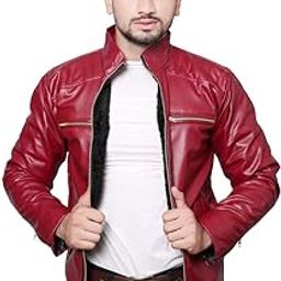 Men's Classy Plain/Solid Faux Leather Jacket (Maroon, Large)-image-60