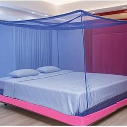 Portable Mosquito Net, Premium Polyester Fabric, Washable, Spacious with Complete Protection (Blue, Double Bed)-image-4
